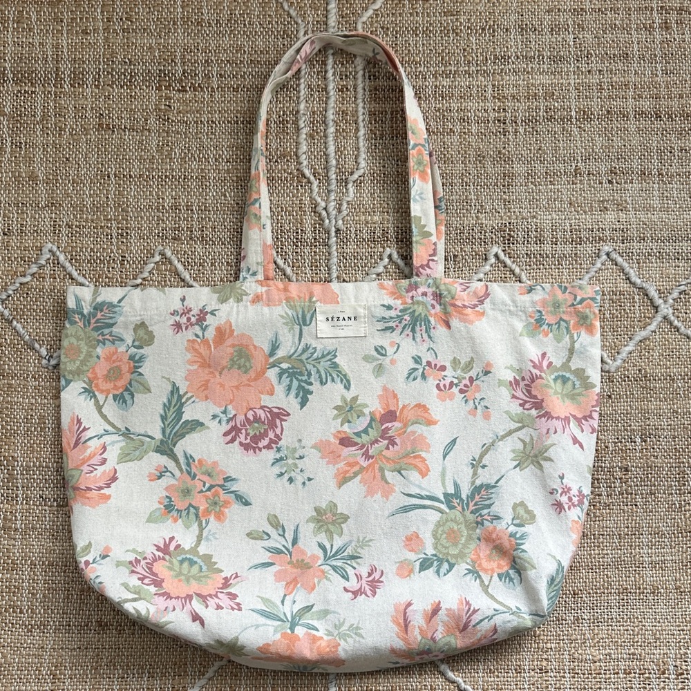 Sezane Floral Canvas Tote Purse Bag